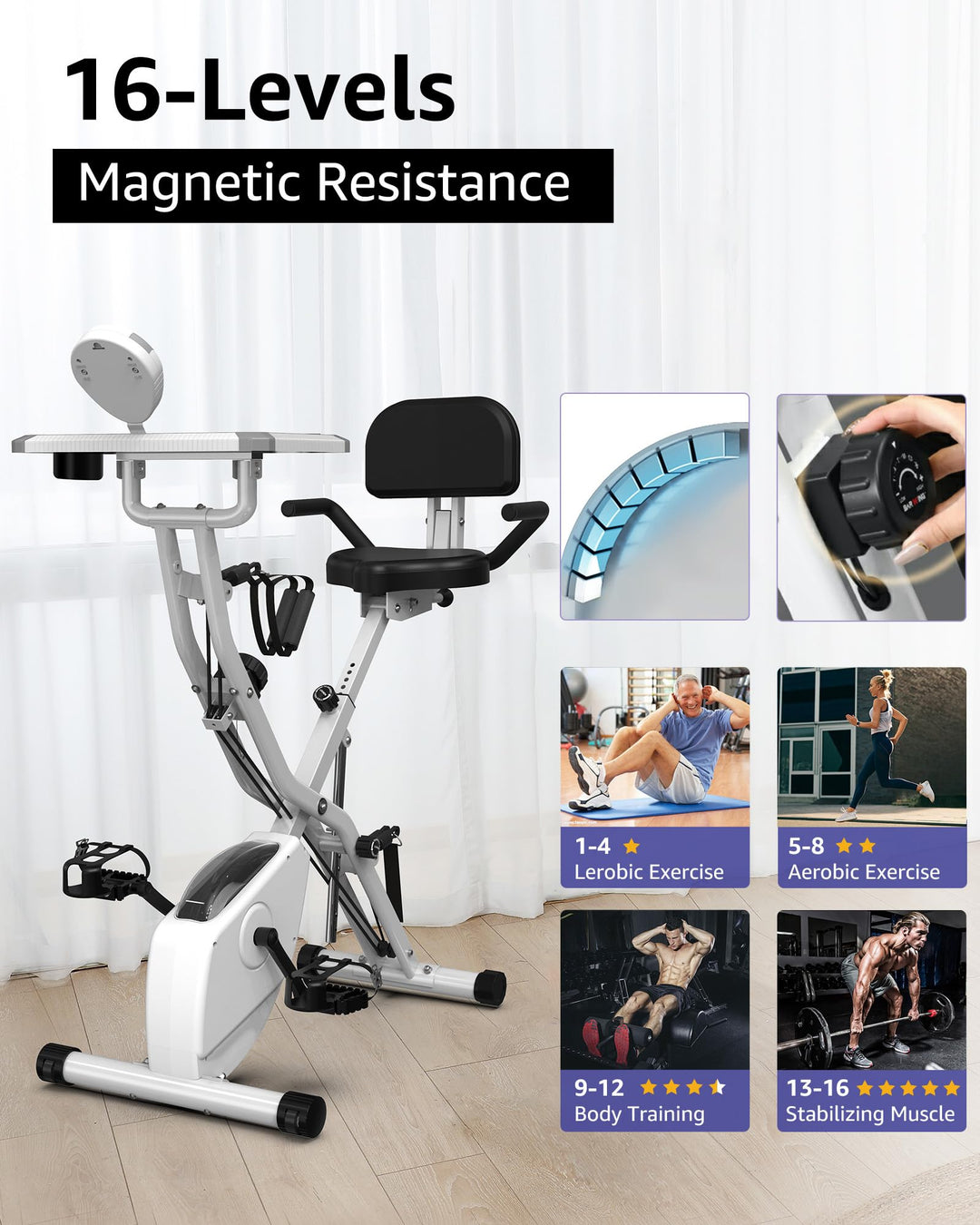 Foldable Exercise Bike 5 IN 1 with 16-Level Magnetic Resistance, Silent 20dB Operation &amp; 300LB Capacity - Dreamchaser Headquarters