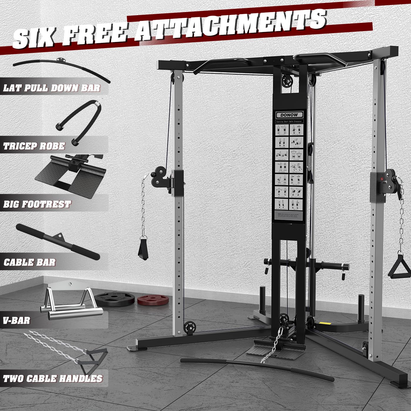 DONOW Cable Crossover Machine, Cable Fly Machine Home Gym System Workout Station with Dual Pulley System Pull-Up Bar Cable Bar and LAT Pull Down System (DN-5011) - Dreamchaser Headquarters