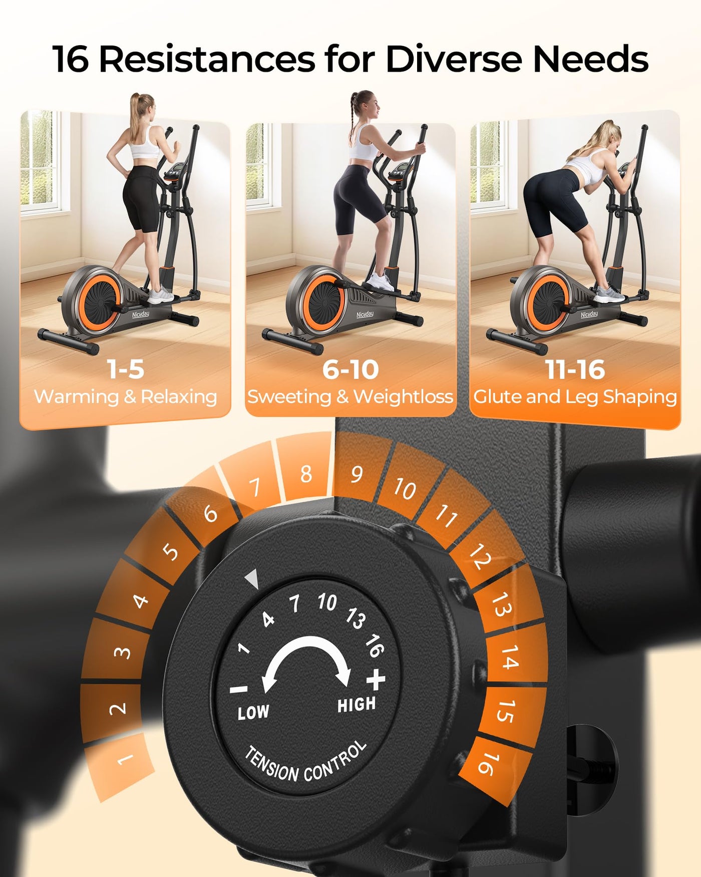 User preferences on the Niceday Elliptical Machine digital monitor for tracking exercise progress.