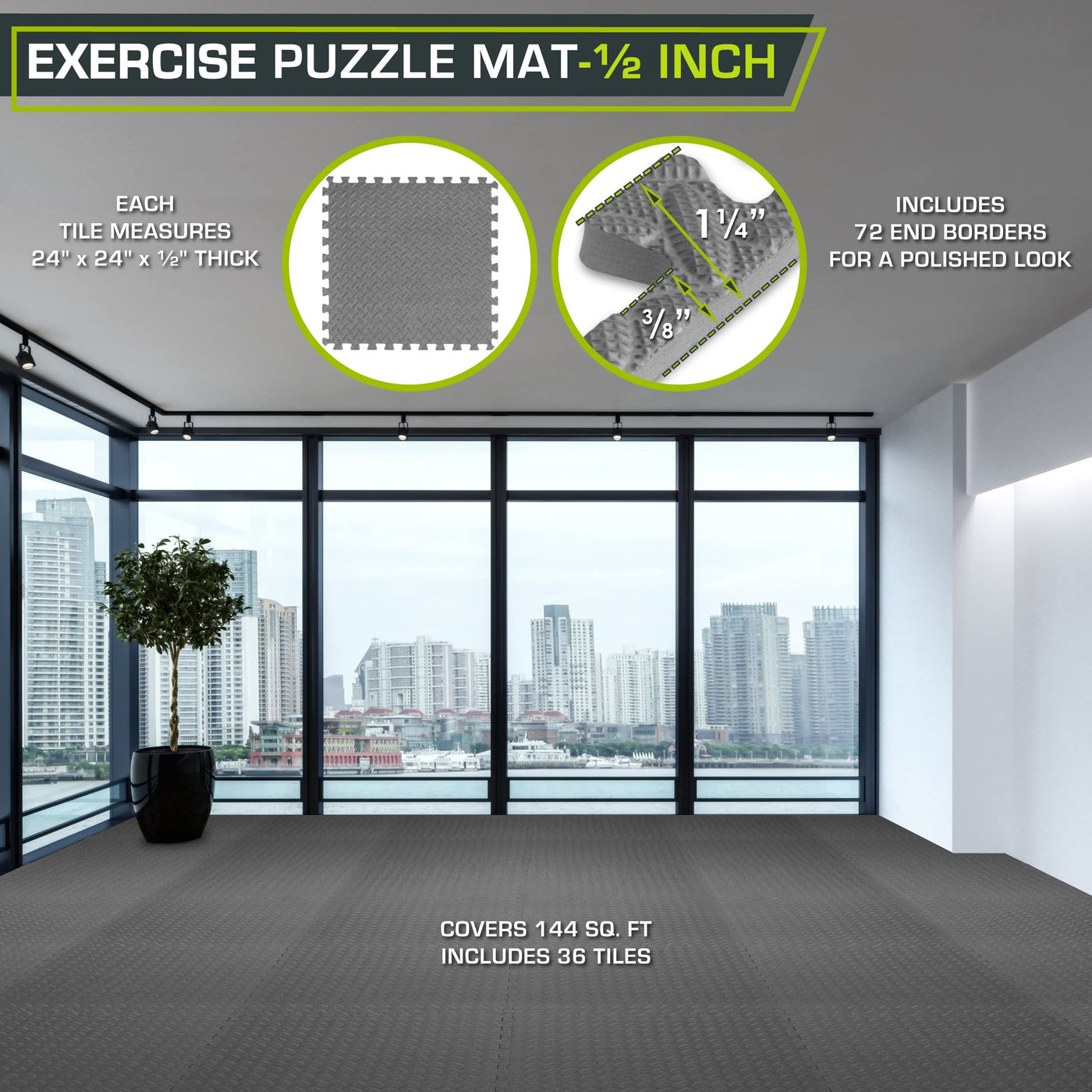ProsourceFit Puzzle Exercise Mat ½ in, EVA Interlocking Foam Floor Tiles for Home Gym, Mat for Home Workout Equipment, Floor Padding for Kids, Black, 24 in x 24 in x ½ in, 24 Sq Ft - 6 Tiles - Dreamchaser Headquarters