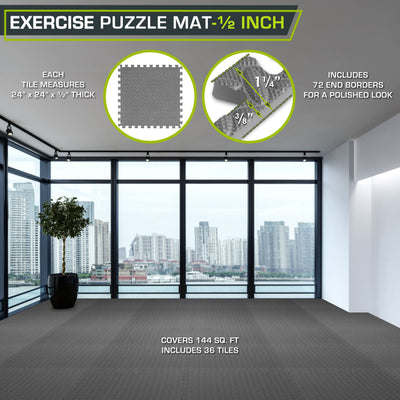 ProsourceFit Puzzle Exercise Mat ½ in, EVA Interlocking Foam Floor Tiles for Home Gym, Mat for Home Workout Equipment, Floor Padding for Kids, Black, 24 in x 24 in x ½ in, 24 Sq Ft - 6 Tiles - Dreamchaser Headquarters
