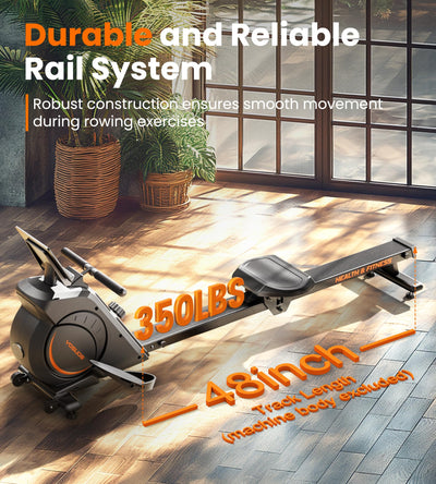 Comfortable and cushioned seat of the YOSUDA Magnetic Rowing Machine for long workout sessions.