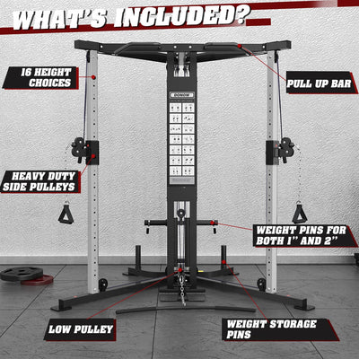DONOW Cable Crossover Machine, Cable Fly Machine Home Gym System Workout Station with Dual Pulley System Pull-Up Bar Cable Bar and LAT Pull Down System (DN-5011) - Dreamchaser Headquarters