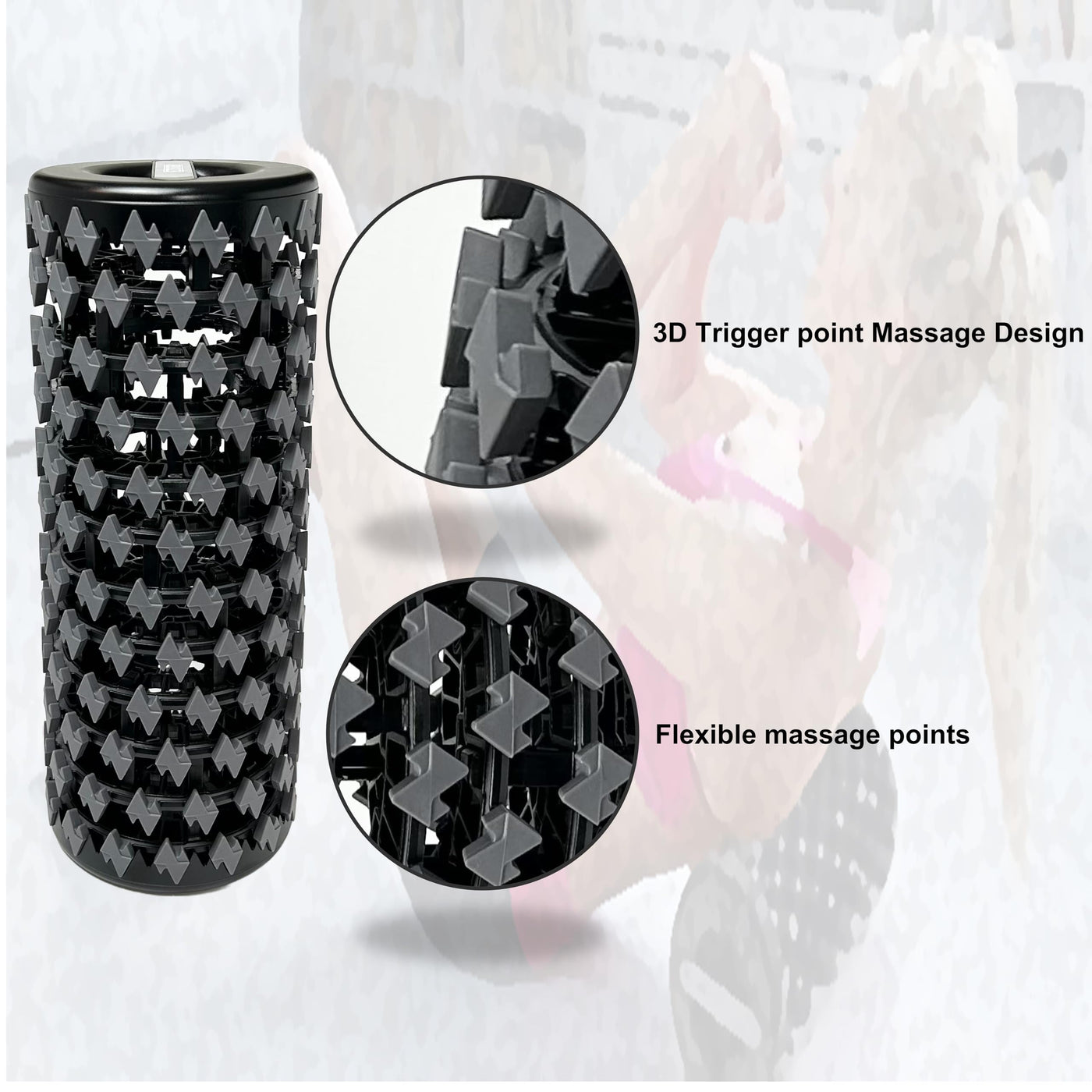 Collapsible foam roller being used by an athlete, highlighting its benefits for muscle pain relief and increased blood flow.