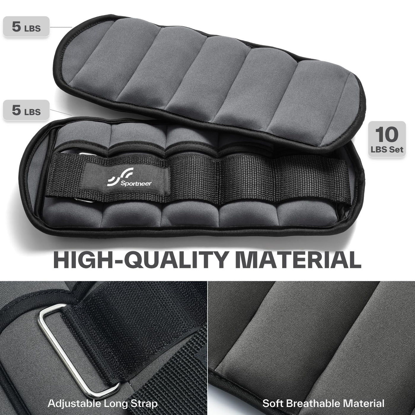 Sportneer Adjustable Weighted Ankle Weights Set 1 Pair 2 4 6 8 10 Lbs Leg Weight Straps for Women Men for Gym,Fitness, Workout,Walking, Jogging,1-5 lbs for Each Ankle, 1 Pair 2-10 lbs (Black) - Dreamchaser Headquarters