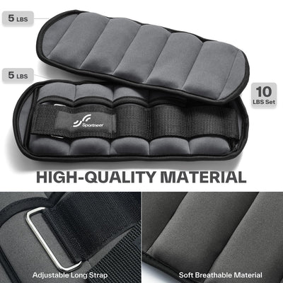 Sportneer Adjustable Weighted Ankle Weights Set 1 Pair 2 4 6 8 10 Lbs Leg Weight Straps for Women Men for Gym,Fitness, Workout,Walking, Jogging,1-5 lbs for Each Ankle, 1 Pair 2-10 lbs (Black) - Dreamchaser Headquarters
