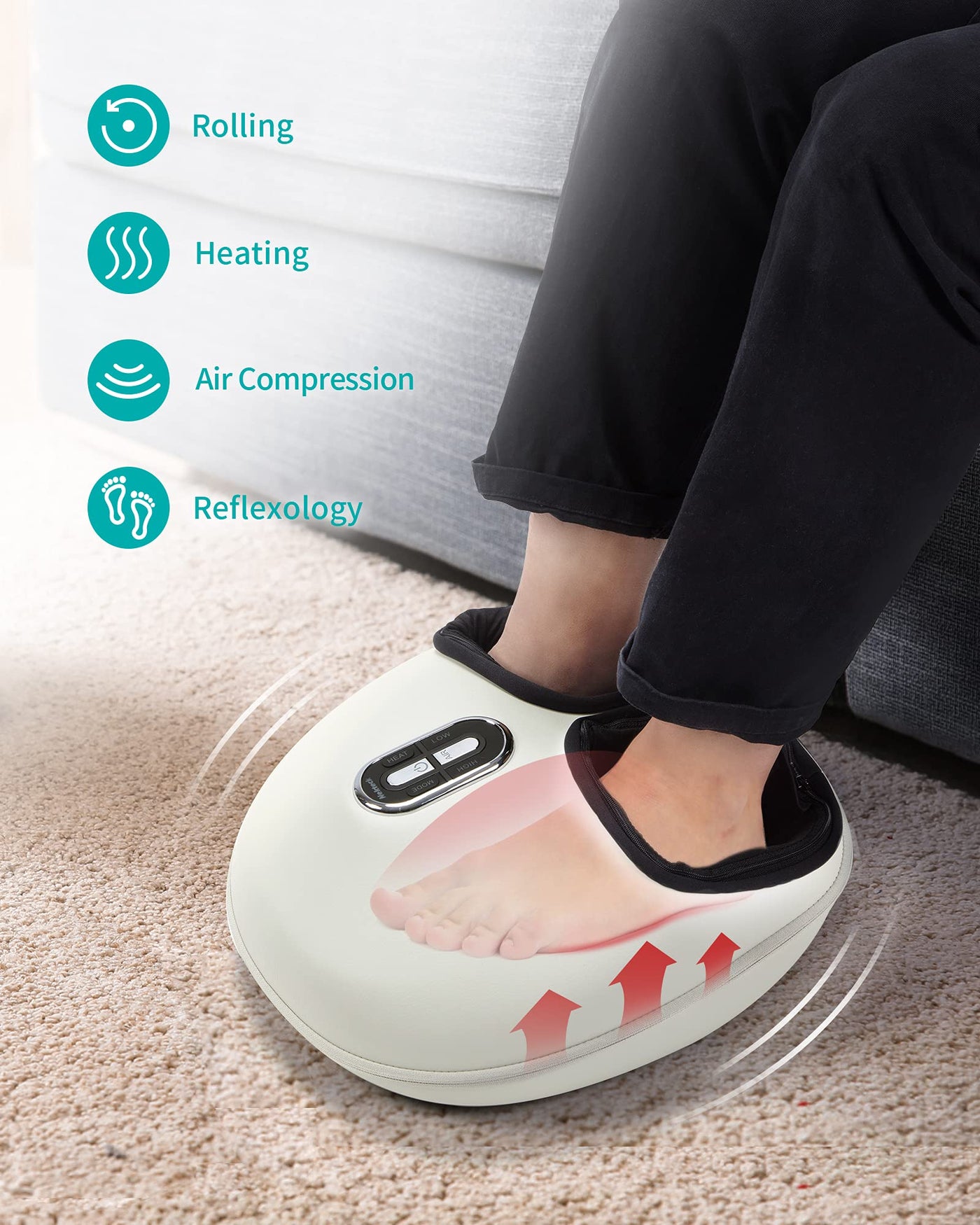 Overview of Nekteck Shiatsu Foot Massager controls for customizable deep tissue foot therapy experience.