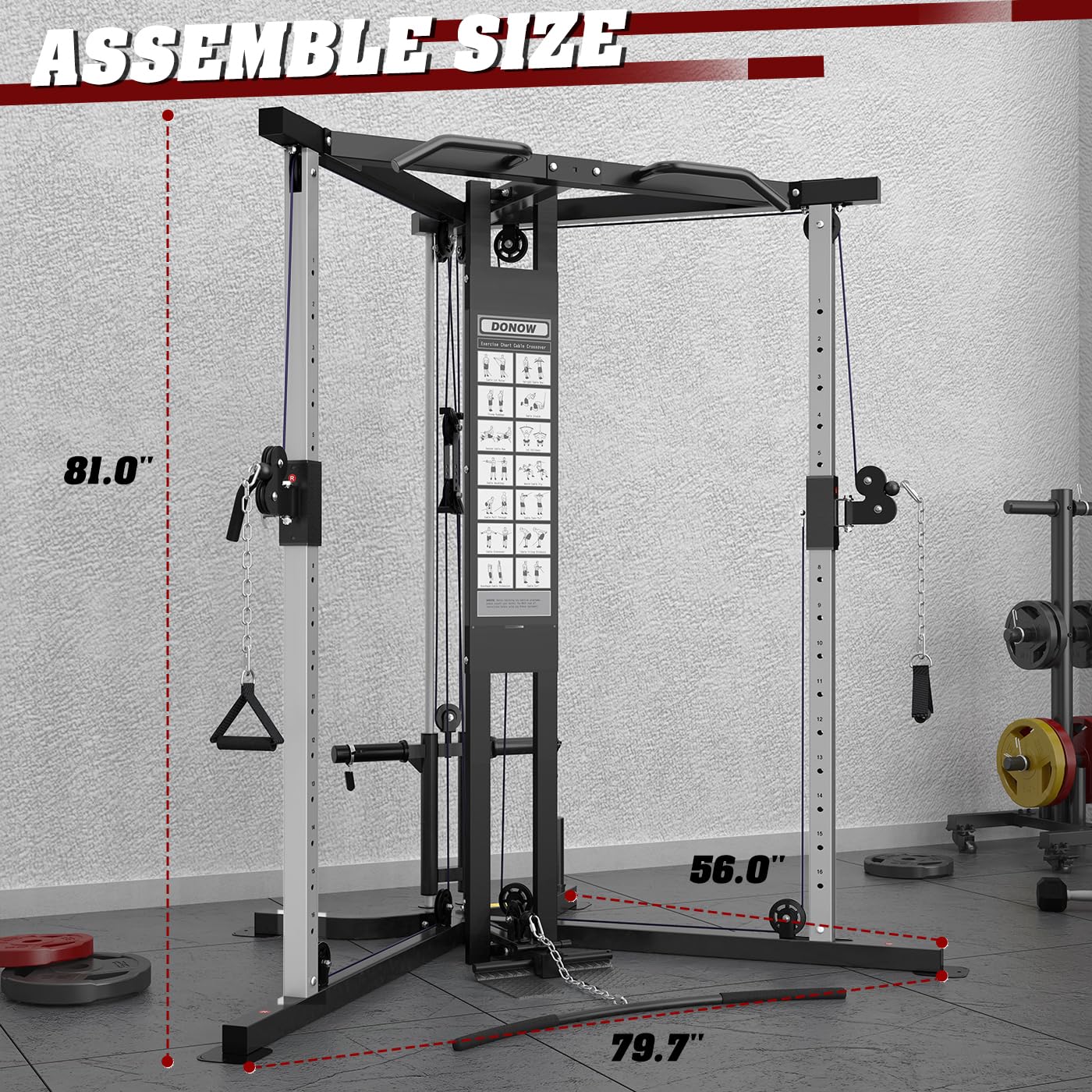 DONOW Cable Crossover Machine, Cable Fly Machine Home Gym System Workout Station with Dual Pulley System Pull-Up Bar Cable Bar and LAT Pull Down System (DN-5011) - Dreamchaser Headquarters