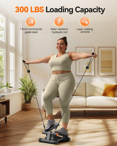 Fitness enthusiast using Niceday Steppers for Exercise, highlighting the versatility of the hydraulic fitness stepper.
