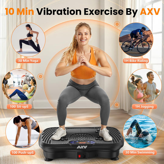 Full Body Shaker Workout on AXV Vibration Plate, designed for weight loss and muscle activation, ideal for gym enthusiasts.