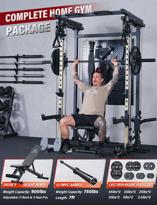 Major Fitness Drone3 Machine – All-in-One Home Gym Squat Rack with Weight Bar, Cable Crossover Machine - Dreamchaser Headquarters