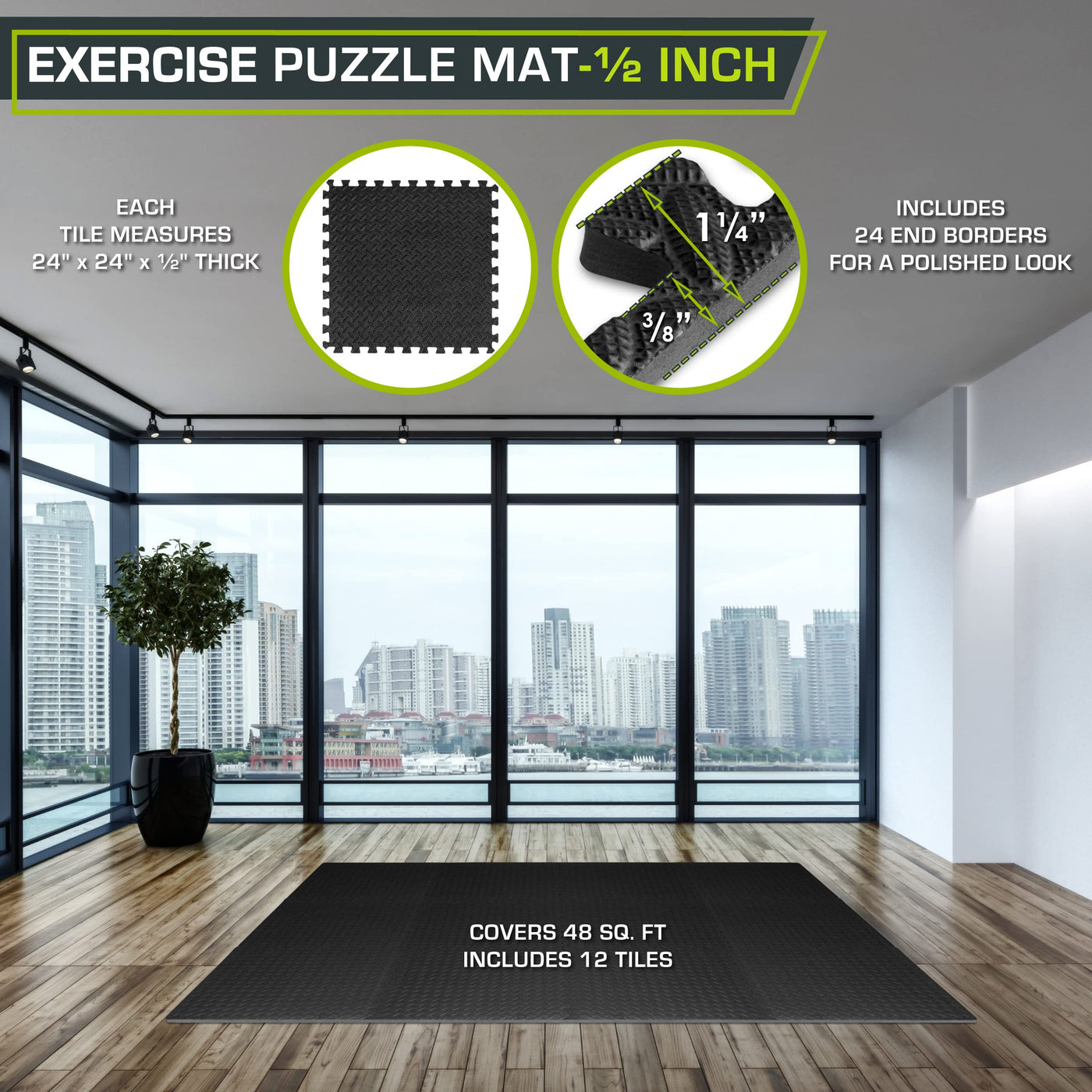 ProsourceFit Puzzle Exercise Mat ½ in, EVA Interlocking Foam Floor Tiles for Home Gym, Mat for Home Workout Equipment, Floor Padding for Kids, Black, 24 in x 24 in x ½ in, 24 Sq Ft - 6 Tiles - Dreamchaser Headquarters