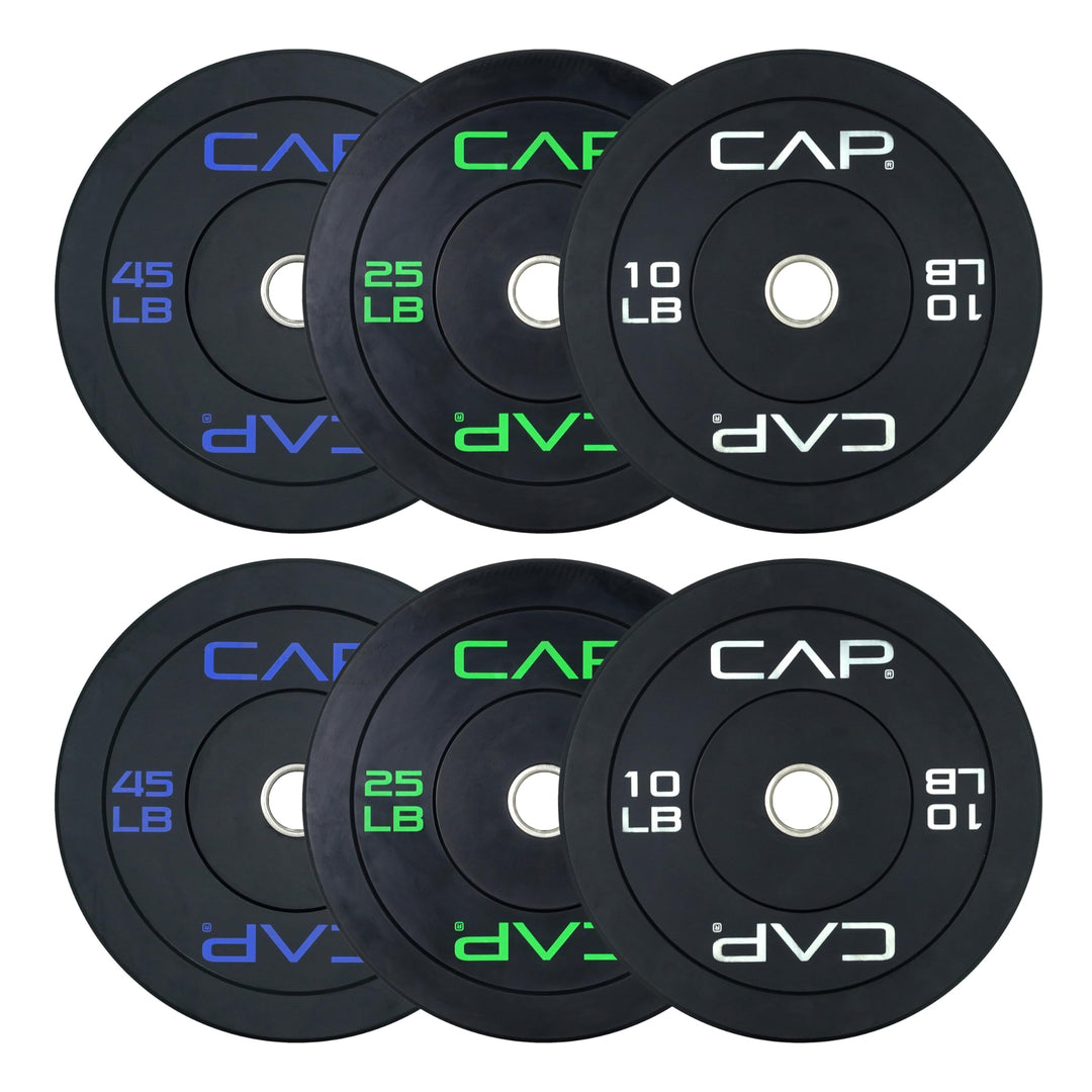 CAP Olympic Bumper Plate Weight Set 100–370LB for Home Gyms