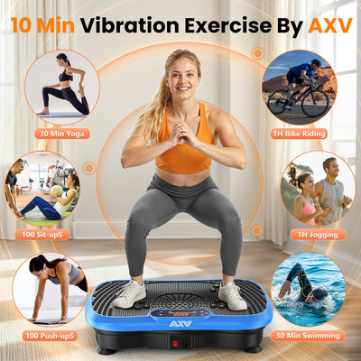 Vibrant fitness atmosphere with AXV Vibration Plate, ideal for weight loss and an engaging workout.