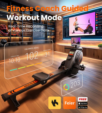 Family member using the YOSUDA Magnetic Rowing Machine, showcasing its suitability for different users.