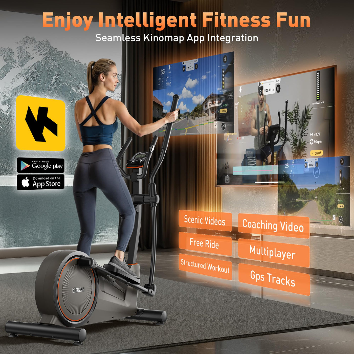 Track your fitness goals with Niceday Elliptical Machine's digital readouts as an elliptical trainer for home.
