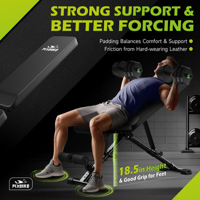 Details of the FLYBIRD Weight Bench demonstrating high-quality steel and components for durability, perfect for long-term fitness use.