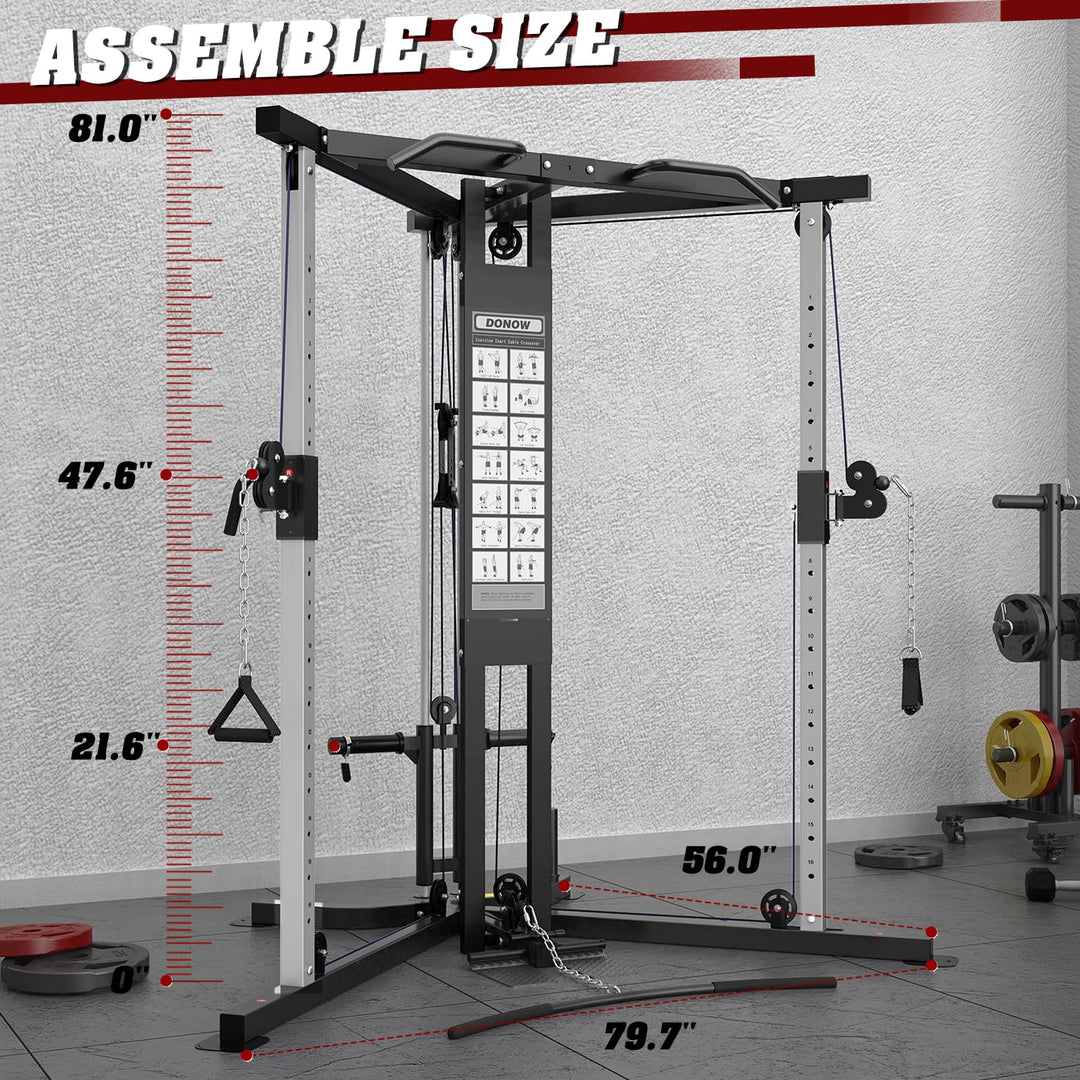 DONOW Cable Crossover Machine, Cable Fly Machine Home Gym System Workout Station with Dual Pulley System Pull-Up Bar Cable Bar and LAT Pull Down System (DN-5011) - Dreamchaser Headquarters