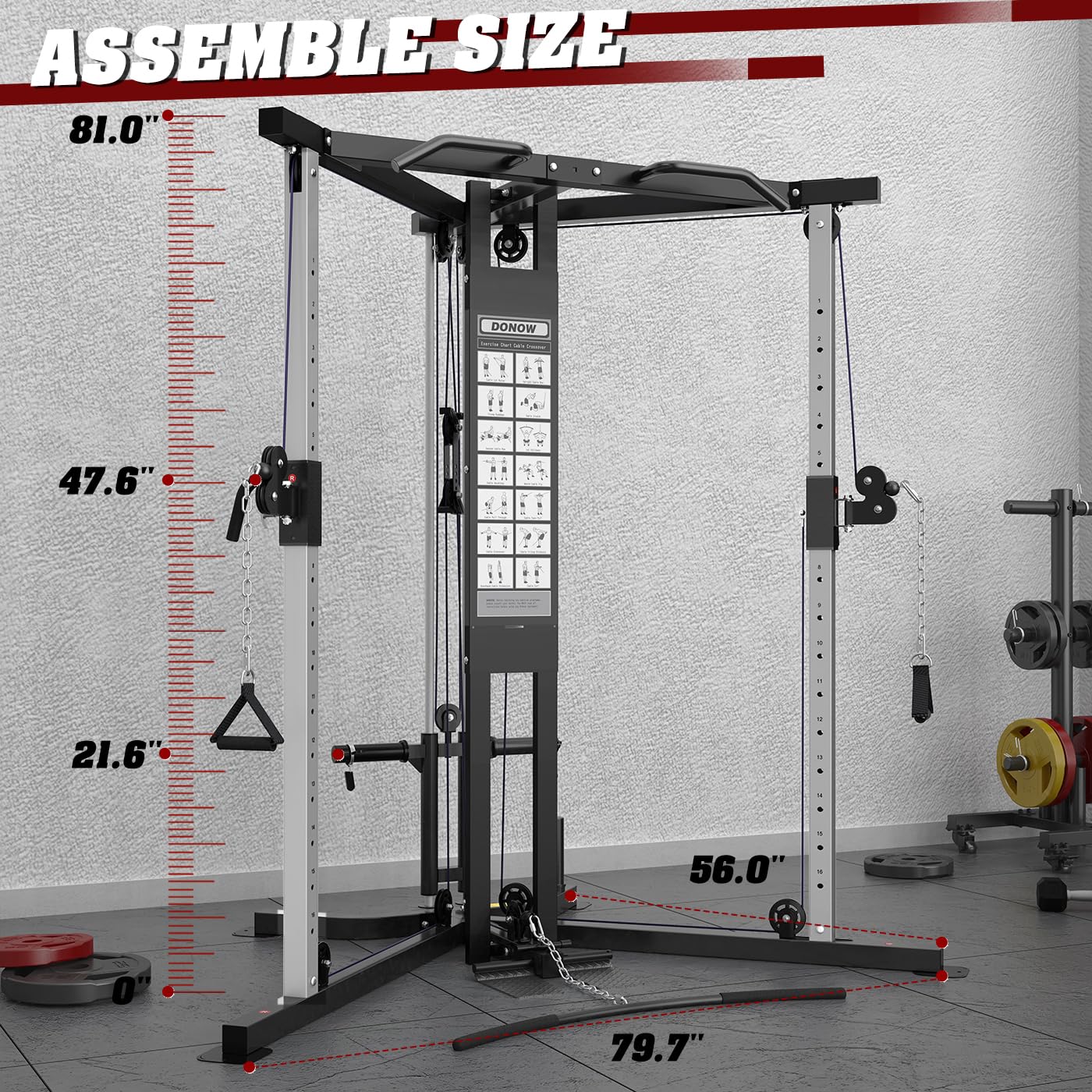 DONOW Cable Crossover Machine, Cable Fly Machine Home Gym System Workout Station with Dual Pulley System Pull-Up Bar Cable Bar and LAT Pull Down System (DN-5011) - Dreamchaser Headquarters