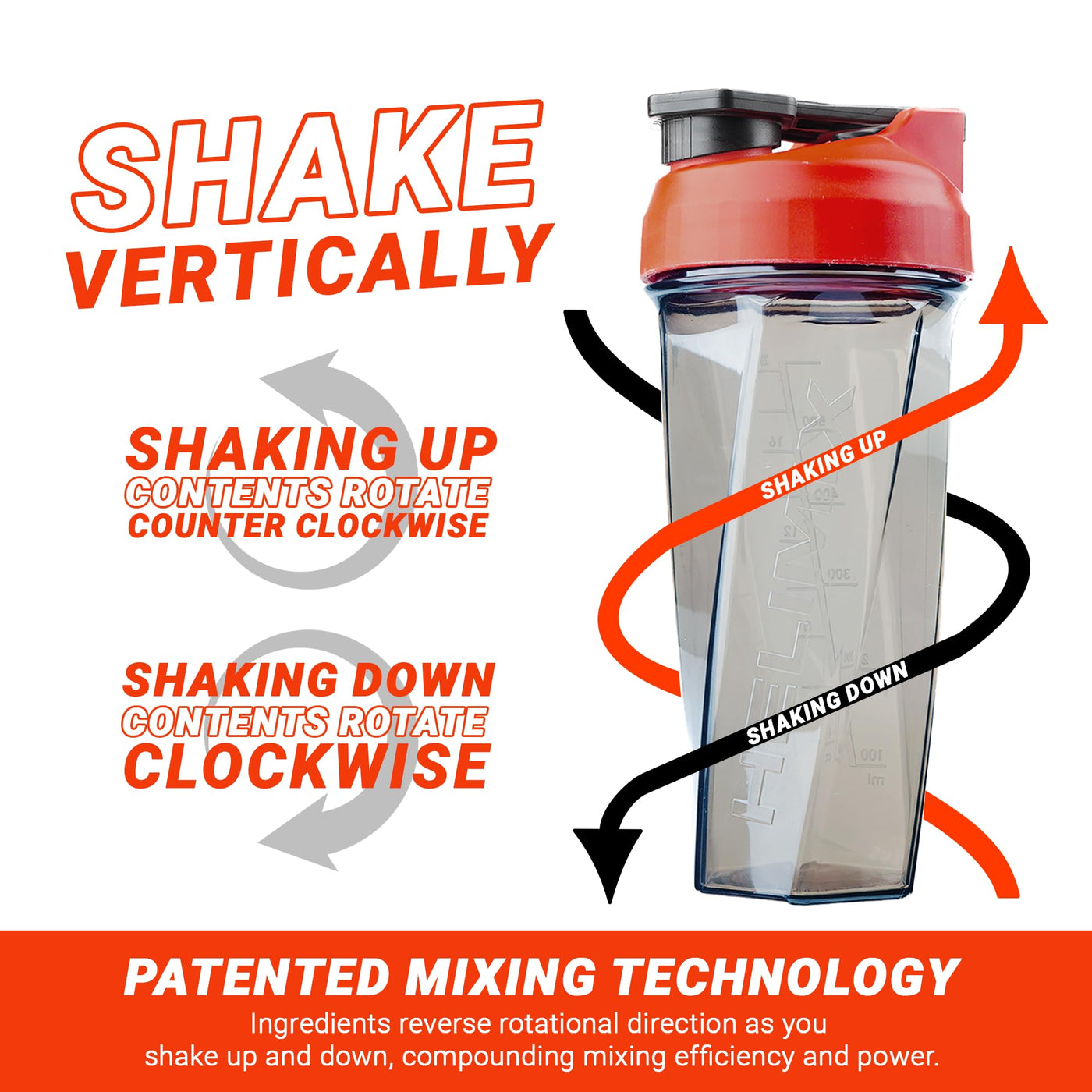 Sleek HELIMIX 2.0 Vortex Blender Shaker Bottle designed for mixes without a blending ball.