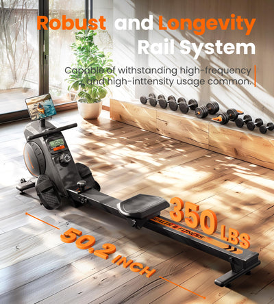 Detailed view of the flywheel on the YOSUDA Magnetic Rowing Machine, designed for smooth resistance.