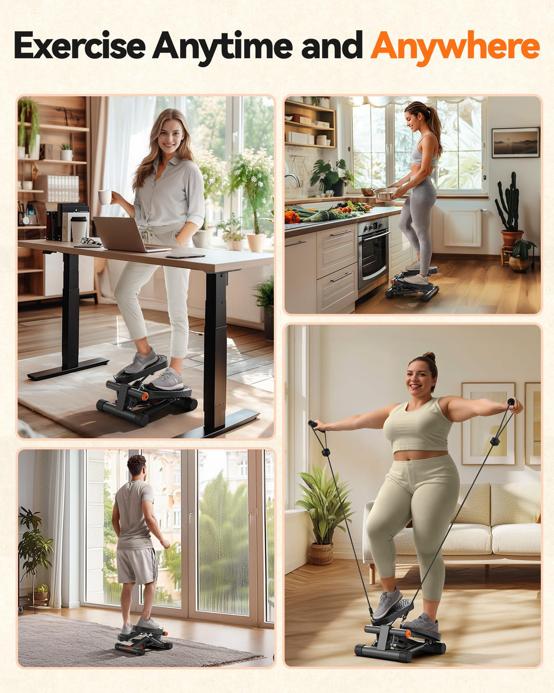 Niceday hydraulic fitness stepper in a home gym setting, showcasing its compact footprint and usability.