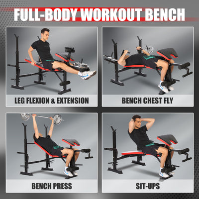 Foldable design of OPPSDECOR 6 in 1 Weight Bench Set, making it convenient home gym equipment for small spaces.