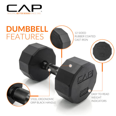 CAP Barbell 150 LB Hex Dumbbells with Rack - Space-Saving Design, Durable Rubber Coating, Versatile for Home Gym - Dreamchaser Headquarters