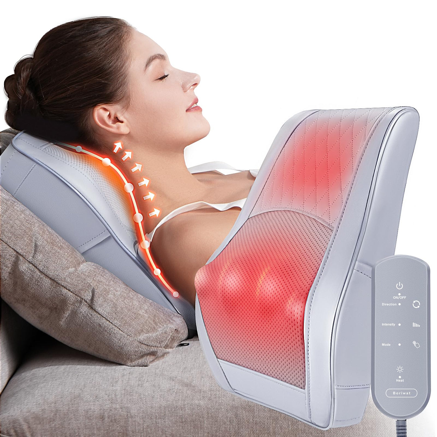 Boriwat Back Massager with Heat in action, showing versatility in providing relief across different body areas.