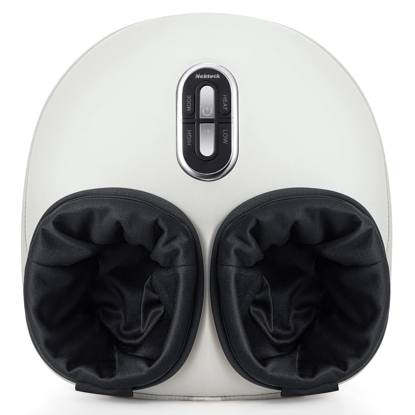 Person adjusting the air compression settings on the Nekteck Foot Massager, personalized deep tissue foot therapy.
