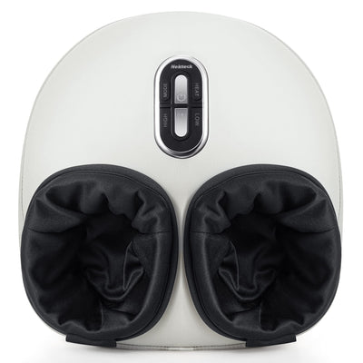 Person adjusting the air compression settings on the Nekteck Foot Massager, personalized deep tissue foot therapy.