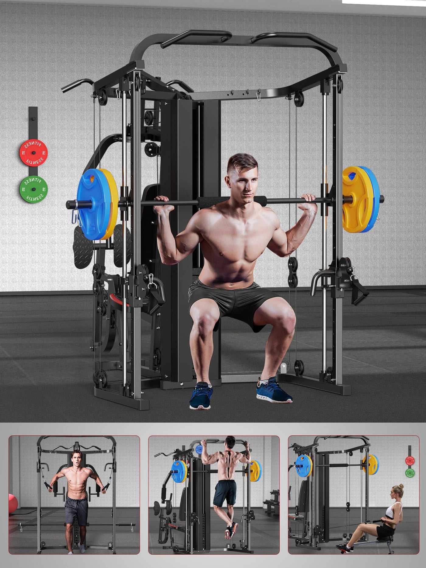 SunHome Multifunction Home Gym System Workout Station,Smith Machine with 138LB Weight Stack, Leg Press, LAT Station for Full Body Training - Dreamchaser Headquarters