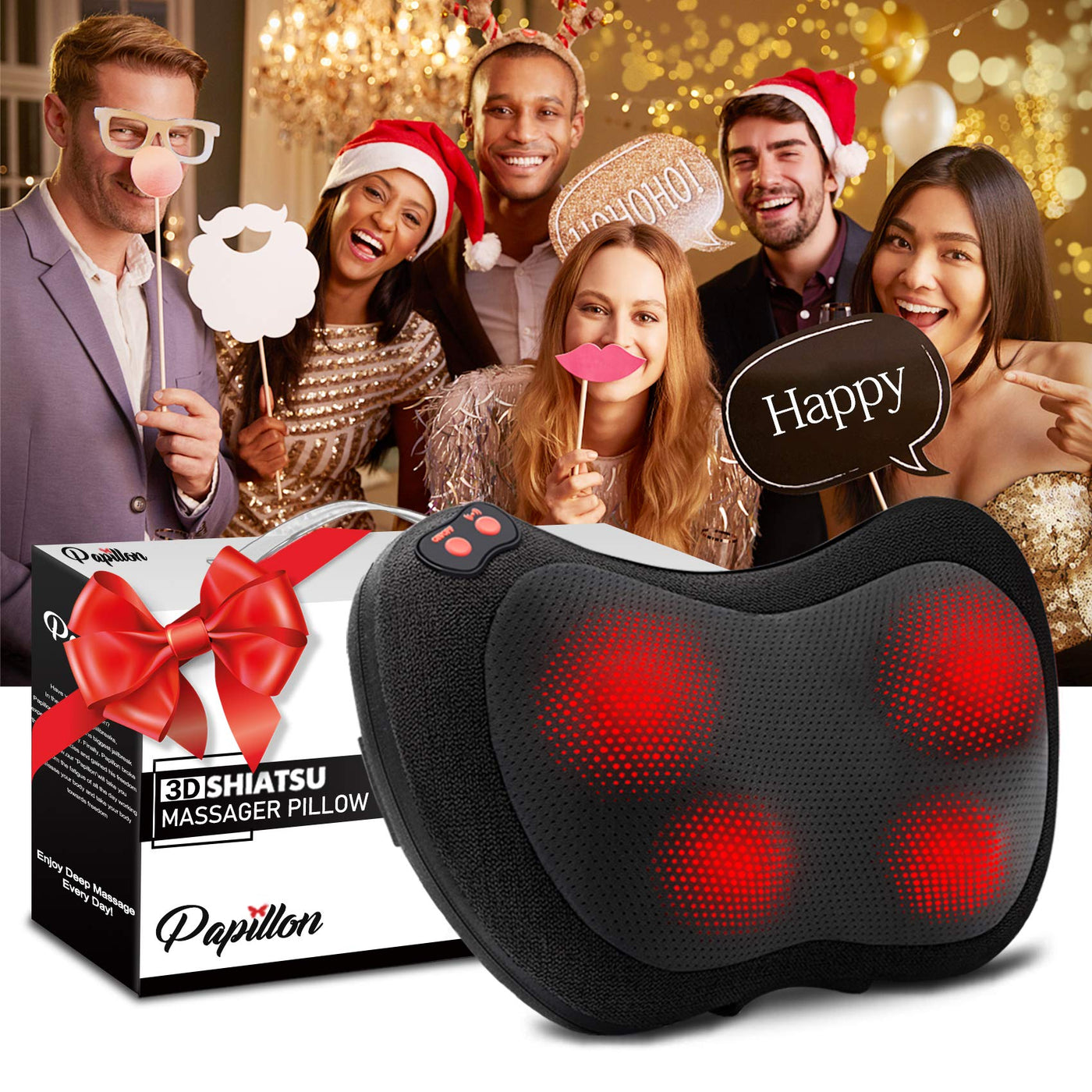 Stylish and Functional - Chic design of the Papillon massage pillow with heat blends well with any décor.