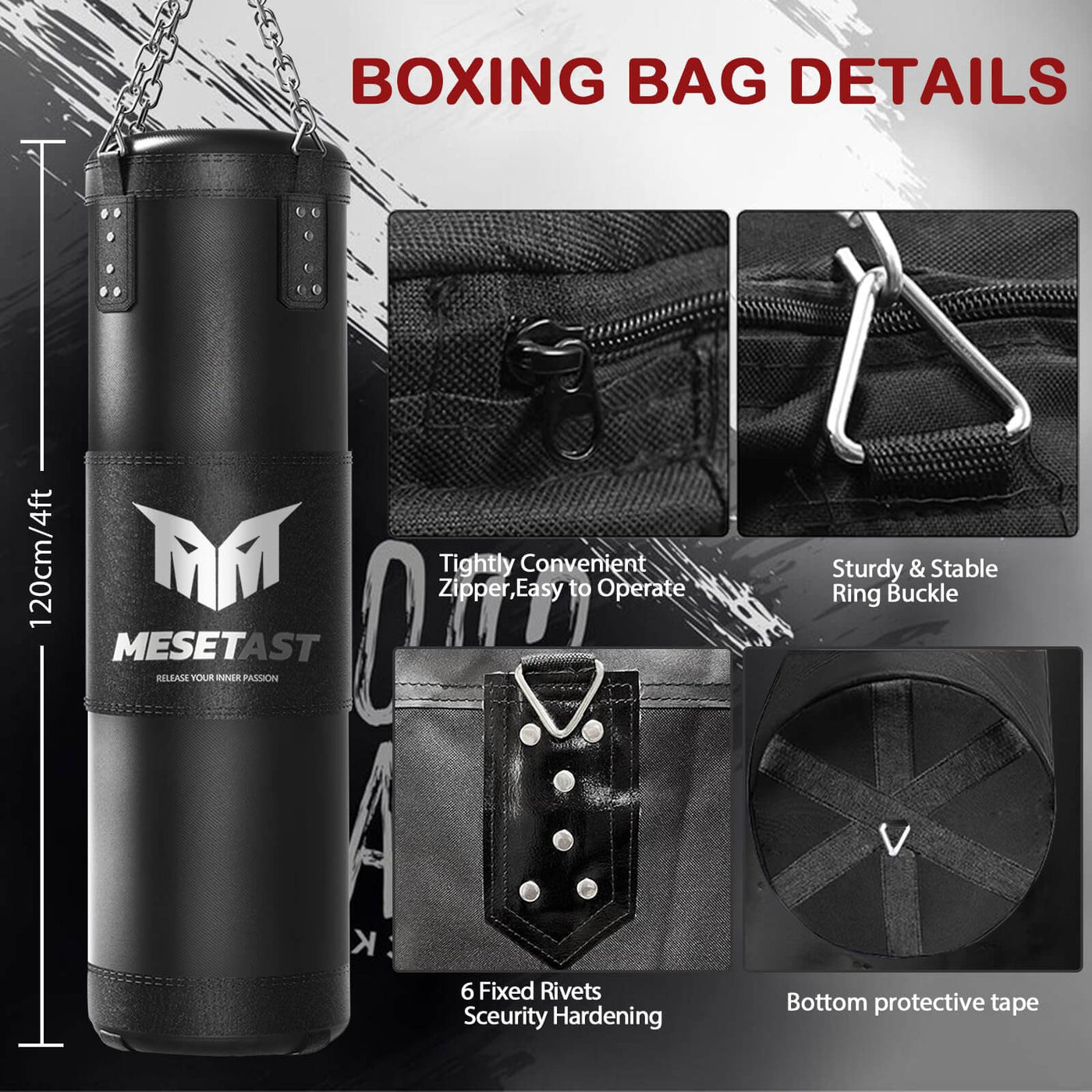Mesetast Punching Bag for Adults, 4ft Heavy Boxing Bag Set with 12 OZ Gloves for MMA Karate Kickboxing Boxing - Unfilled - Dreamchaser Headquarters