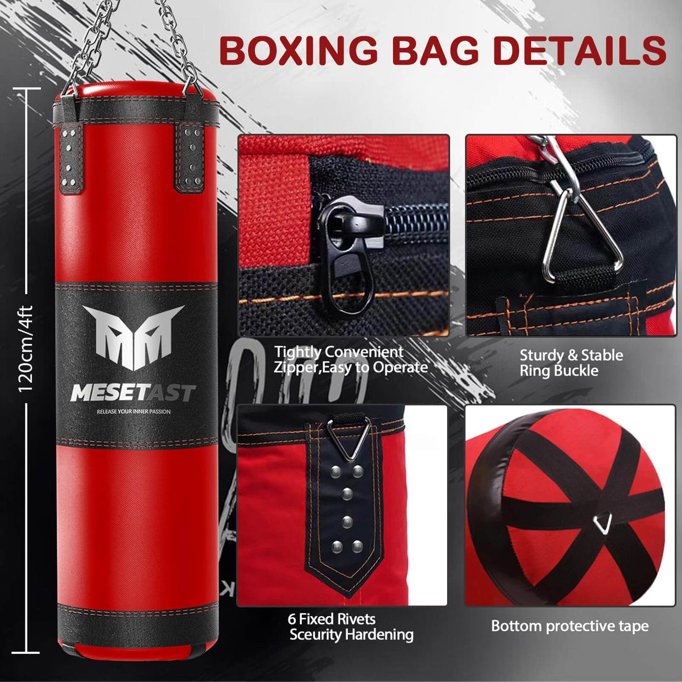 Mesetast Punching Bag for Adults, 4ft Heavy Boxing Bag Set with 12 OZ Gloves for MMA Karate Kickboxing Boxing - Unfilled - Dreamchaser Headquarters
