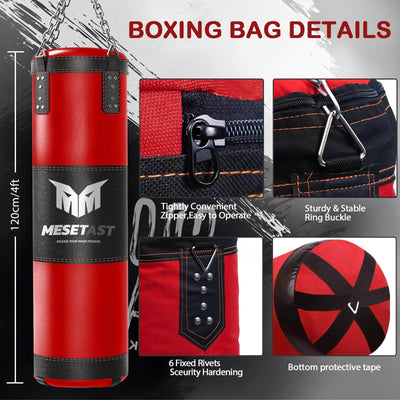 Mesetast Punching Bag for Adults, 4ft Heavy Boxing Bag Set with 12 OZ Gloves for MMA Karate Kickboxing Boxing - Unfilled - Dreamchaser Headquarters