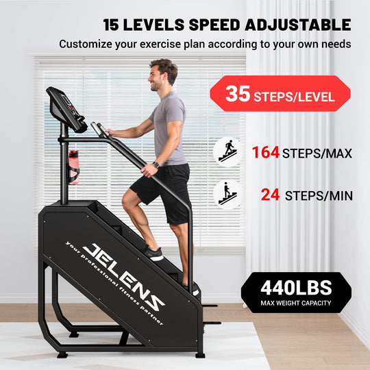 Jelens Stair Stepper Machine with LED Screen 440 LBS, Commercial Grade Stair Climber Exercise Machine for Home with 15 Resistance Levels for Cardio, 24-164 Steps/Minute (Black) - Dreamchaser Headquarters