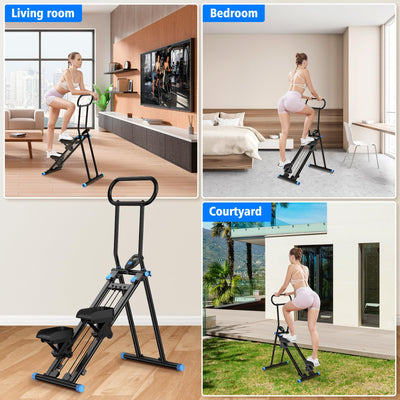A fitness enthusiast demonstrating the adjustable armrests on the HXD-ERGO vertical climber machine.