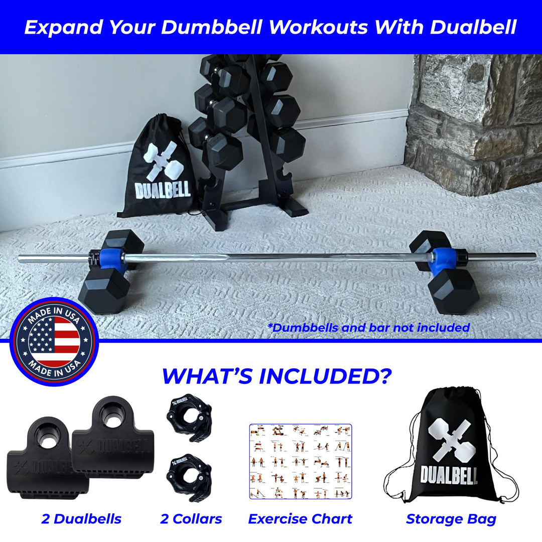 Dualbell Pair Connect Dumbbells to Barbell for Full-Body Strength Training | Adjustable Dumbbell-to-Barbell Conversion System | DreamchaserHQ