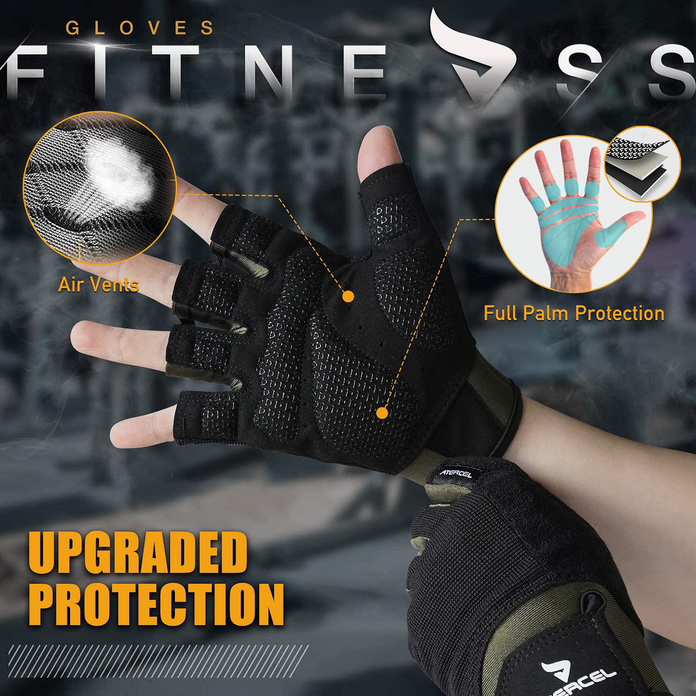 Atercel gloves being used in gym settings, epitomizing workout gloves for weight lifting and cycling.