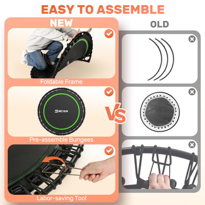BCAN Adult Mini Trampoline’s strong bungee cords supporting a high weight capacity of 450 LBS, perfect for fitness routines.