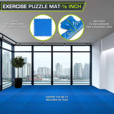 ProsourceFit Puzzle Exercise Mat ½ in, EVA Interlocking Foam Floor Tiles for Home Gym, Mat for Home Workout Equipment, Floor Padding for Kids, Black, 24 in x 24 in x ½ in, 24 Sq Ft - 6 Tiles - Dreamchaser Headquarters