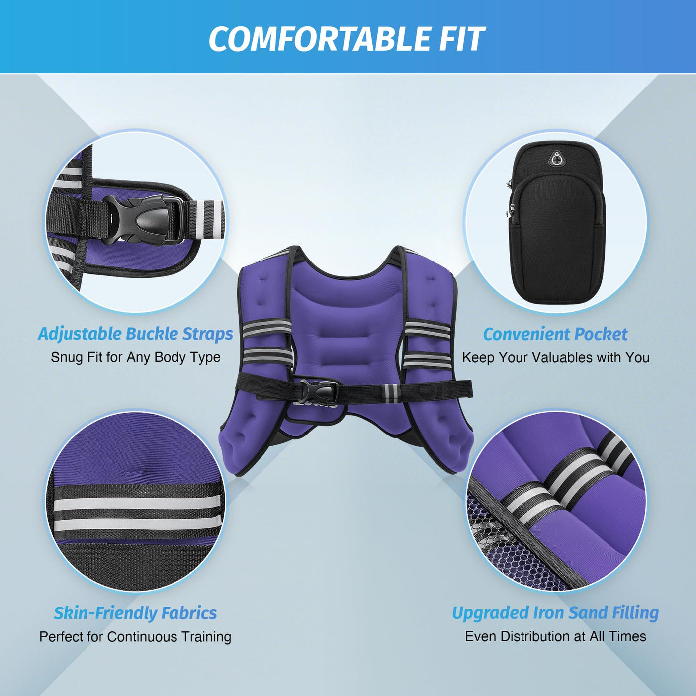 ZELUS Weighted Vest storage pockets - Close-up view highlighting the detachable pockets in the weighted workout vest.