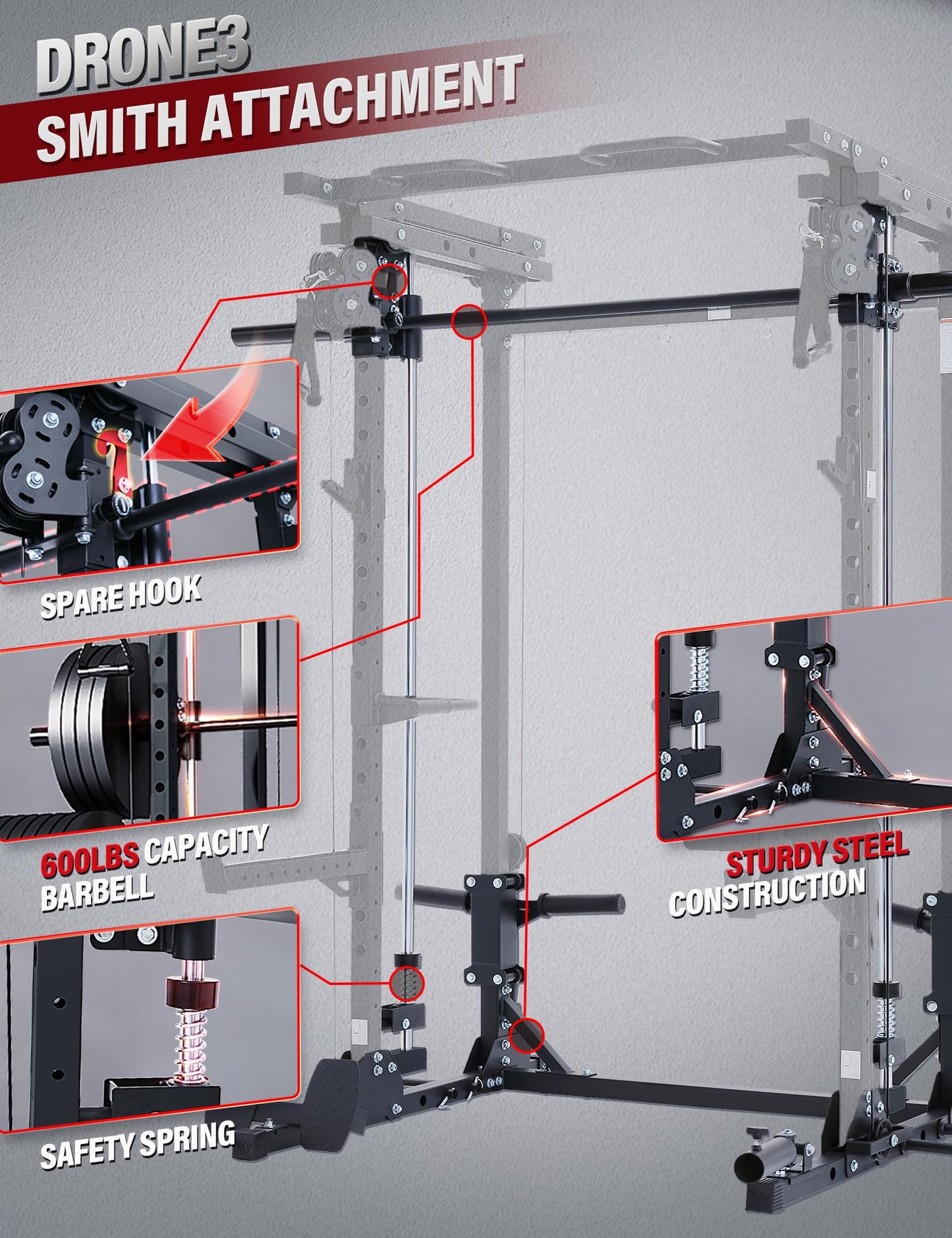 Major Fitness Drone3 Machine – All-in-One Home Gym Squat Rack with Weight Bar, Cable Crossover Machine - Dreamchaser Headquarters