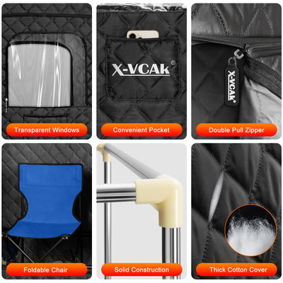 Portable setup of the X-Vcak Sauna Box, ideal for a home sauna for relaxation anywhere in your home.