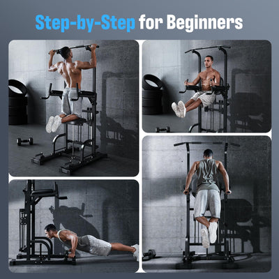 User engaging effectively on the Sportsroyals Power Tower, highlighting the pull up bar for home gym benefits.