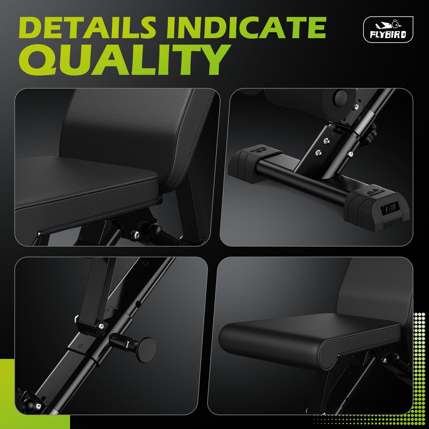 FLYBIRD Weight Bench with clear indication of quality features, perfect for anyone looking to enhance their home gym with an adjustable weight bench.