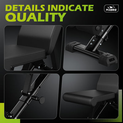 FLYBIRD Weight Bench with clear indication of quality features, perfect for anyone looking to enhance their home gym with an adjustable weight bench.