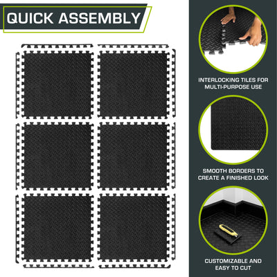ProsourceFit Puzzle Exercise Mat ½ in, EVA Interlocking Foam Floor Tiles for Home Gym, Mat for Home Workout Equipment, Floor Padding for Kids, Black, 24 in x 24 in x ½ in, 24 Sq Ft - 6 Tiles - Dreamchaser Headquarters
