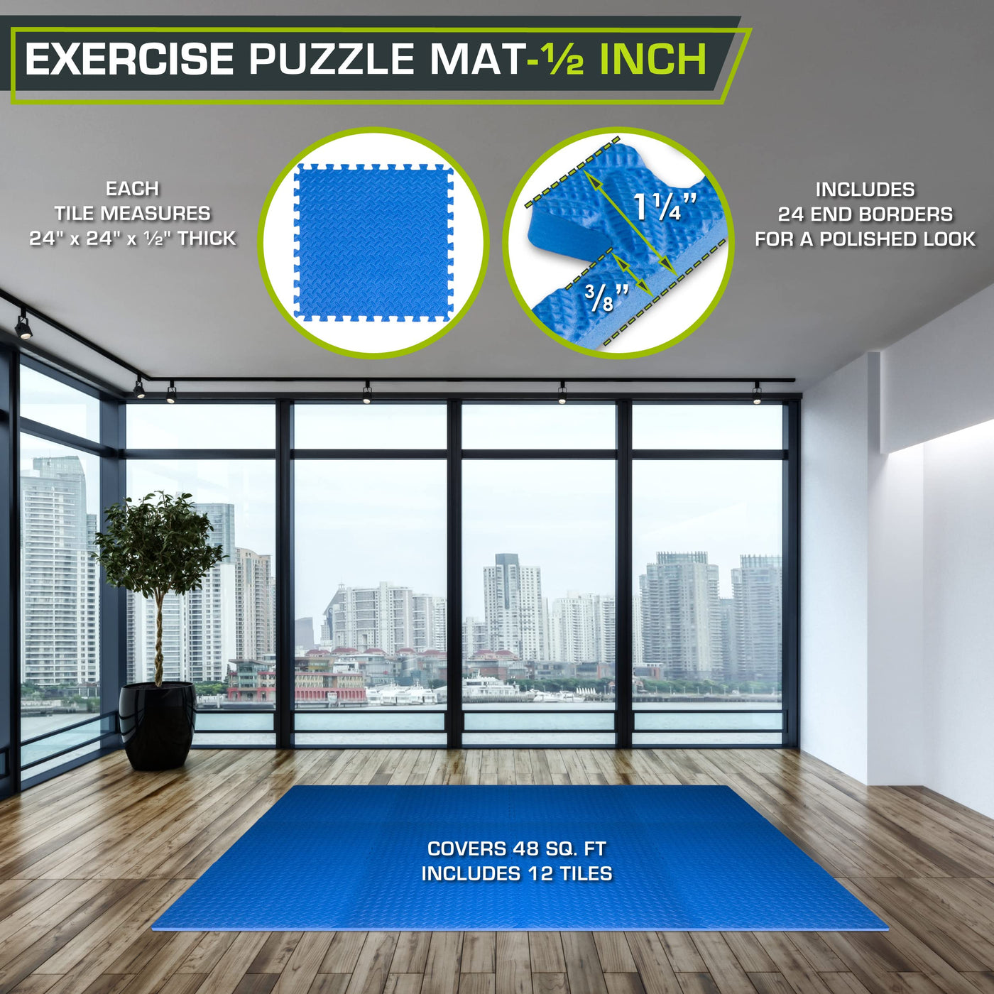 ProsourceFit Puzzle Exercise Mat ½ in, EVA Interlocking Foam Floor Tiles for Home Gym, Mat for Home Workout Equipment, Floor Padding for Kids, Black, 24 in x 24 in x ½ in, 24 Sq Ft - 6 Tiles - Dreamchaser Headquarters
